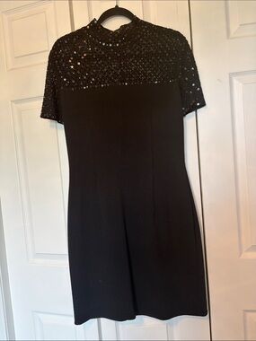 St. John Collection Black Sequin Yoke Midi Dress
